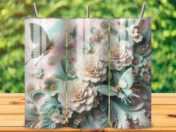 3D Butterfly Floral Tumbler Wrap Design for Creative Projects