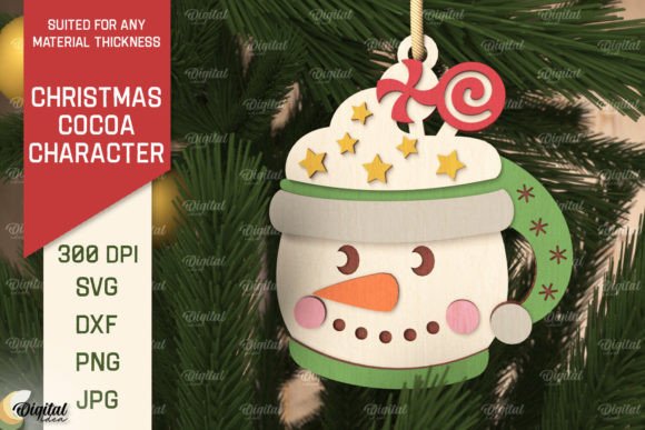 3D Christmas Cocoa Snowman Laser Cut Ornament SVG