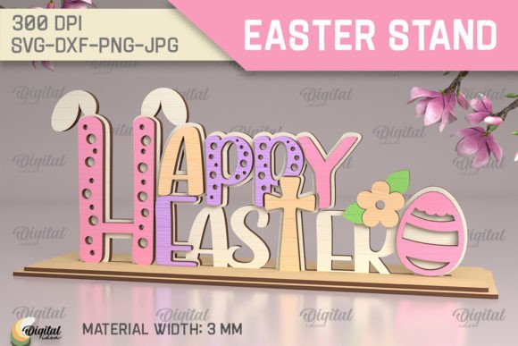 3D Easter Stand Laser Cut: Happy Easter Digital Designs