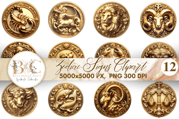 3D Golden Zodiac Signs Clipart