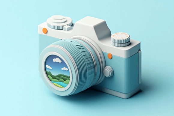 3D Illustration of Blue Pocket Camera: A Versatile Design Asset