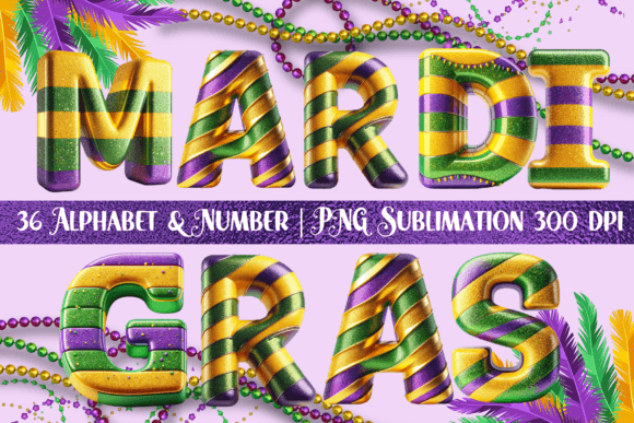 3D Mardi Gras Alphabet & Number Design Pack