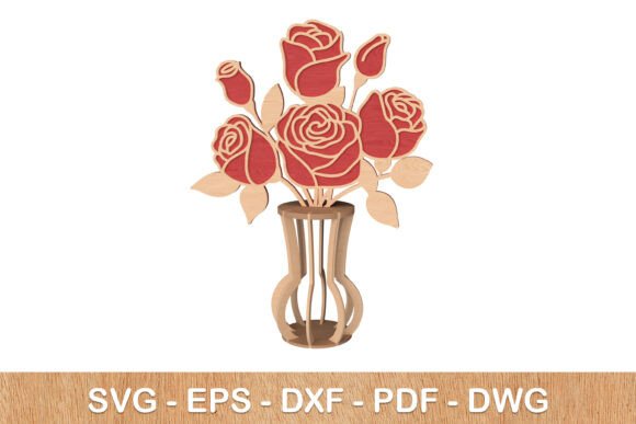 3D Rose Vase Laser Cut - SVG: Elegant Design for Your Projects