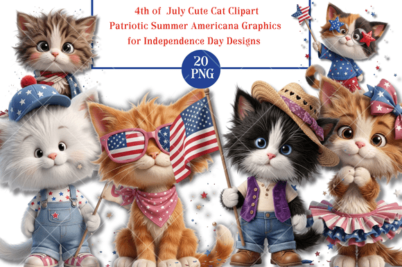 Adorable 3D Cute 4th of July Cats for Your Projects