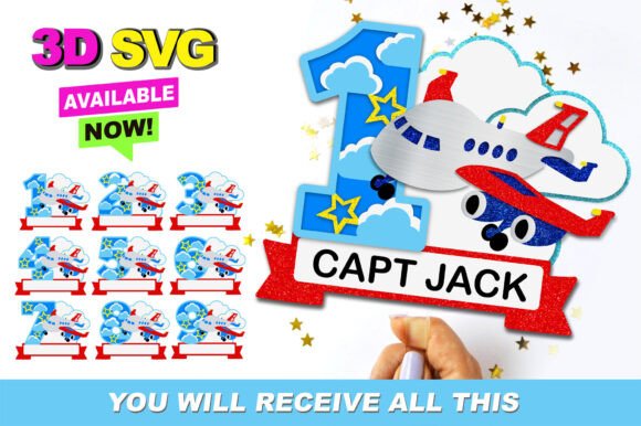 Airplane Numbers Topper 3D SVG Collection