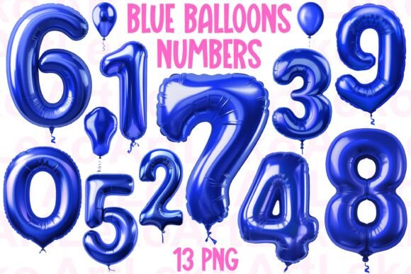 Blue Balloons 3D Numbers: Festive Clipart for Creative Projects