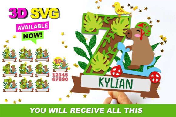 Capybara Ride Numbers Topper 3D SVG: Instant Download