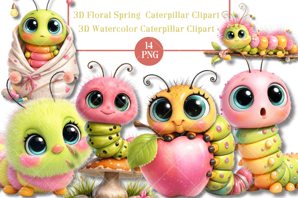Charming 3D Floral Spring Caterpillar Clipart for Creative Projects