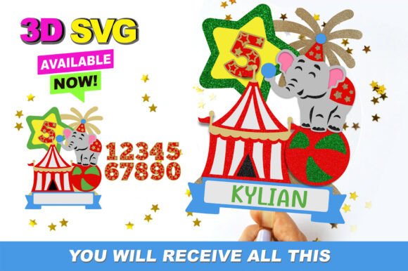 Circus Elephant Cake Topper 3D SVG