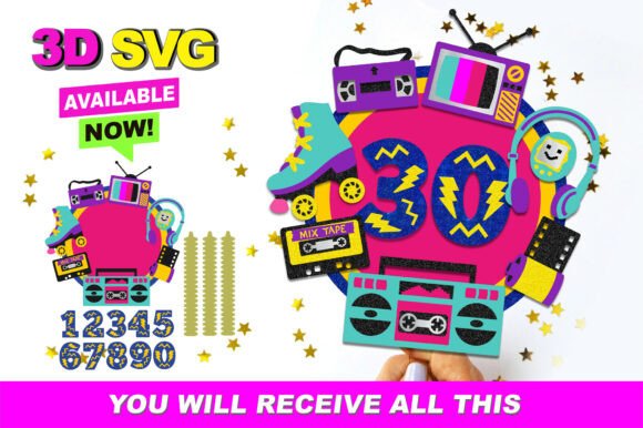 Cute 90s Cake Topper 3D SVG: A Versatile Design Asset