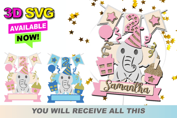 Elephant Baby Cake Topper 3D SVG
