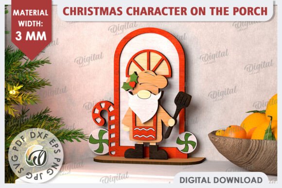 Enchanting 3D Christmas Gnome on the Porch LaserCu Designs