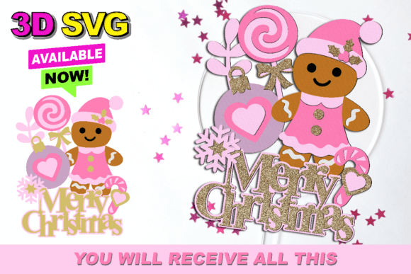 Enchanting Gingerbread Pink Christmas Topper 3D SVG Designs