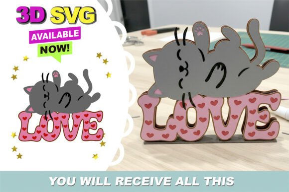Love Cats Cake Topper 3D SVG: Instant Download Creativity