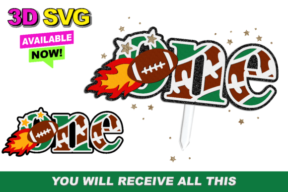 One Football Cake Topper 3D SVG: Instant Download