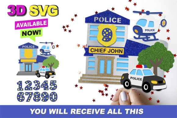 Police Station Cake Topper 3D SVG: Instant Download