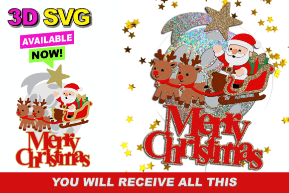 Santa Claus Moon Cake Topper 3D SVG Collection