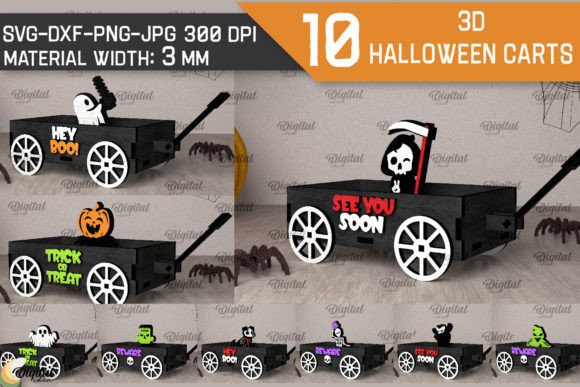 Spooky 3D Halloween Carts for Laser Cutting