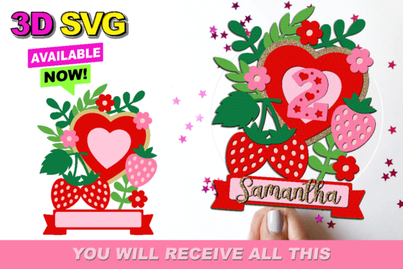 Strawberry Cake Topper 3D SVG