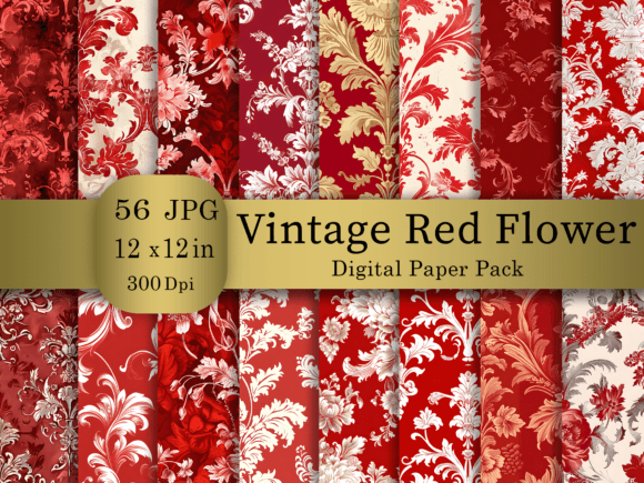 Stunning 3D Red Flower Digital Paper Bundle